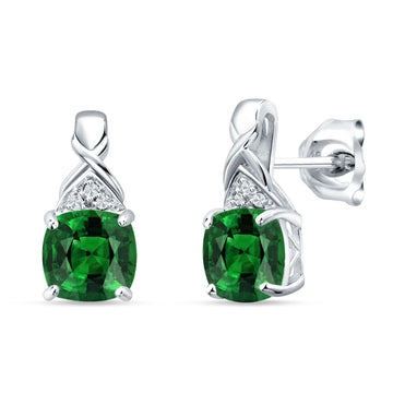 Cushion Green Emerald CZ Twisted Stud Earring 925 Sterling Silver Wholesale